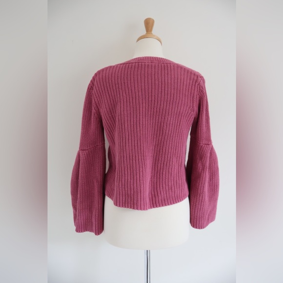 Free People Cropped Flare Arm Pink Damsel Knit Sweater Small - Picture 5 of 7